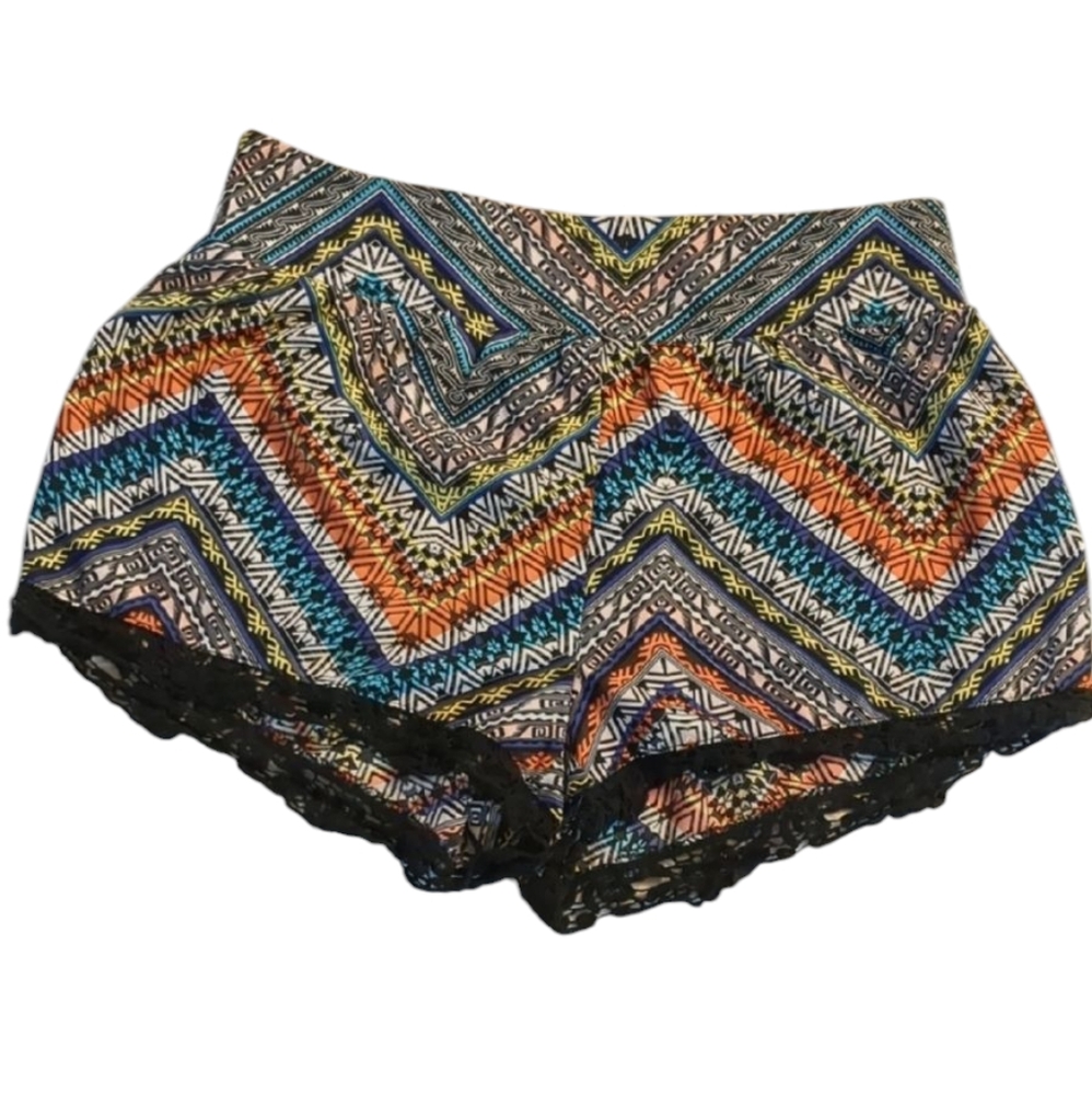 UK2LA High Waist Blue and Orange Chevron Shorts